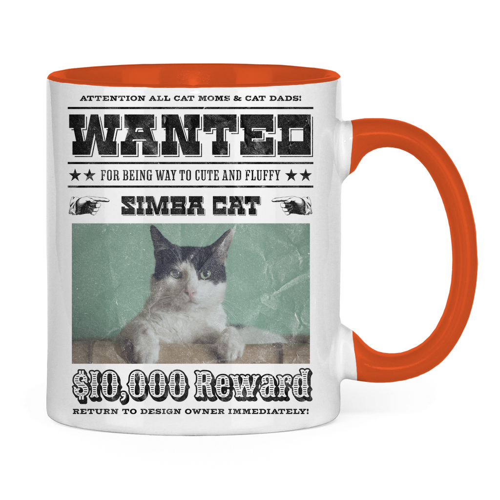 Tasse zweifarbig Personalisiert - Wanted Cat - Western Katzen Fahndungsfoto