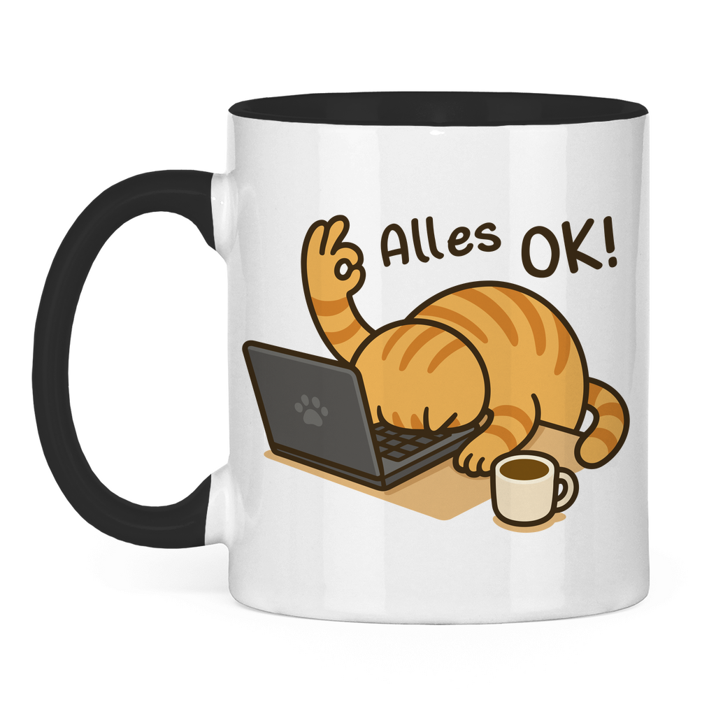 Tasse zweifarbig Dicke Katze - Alles OK!