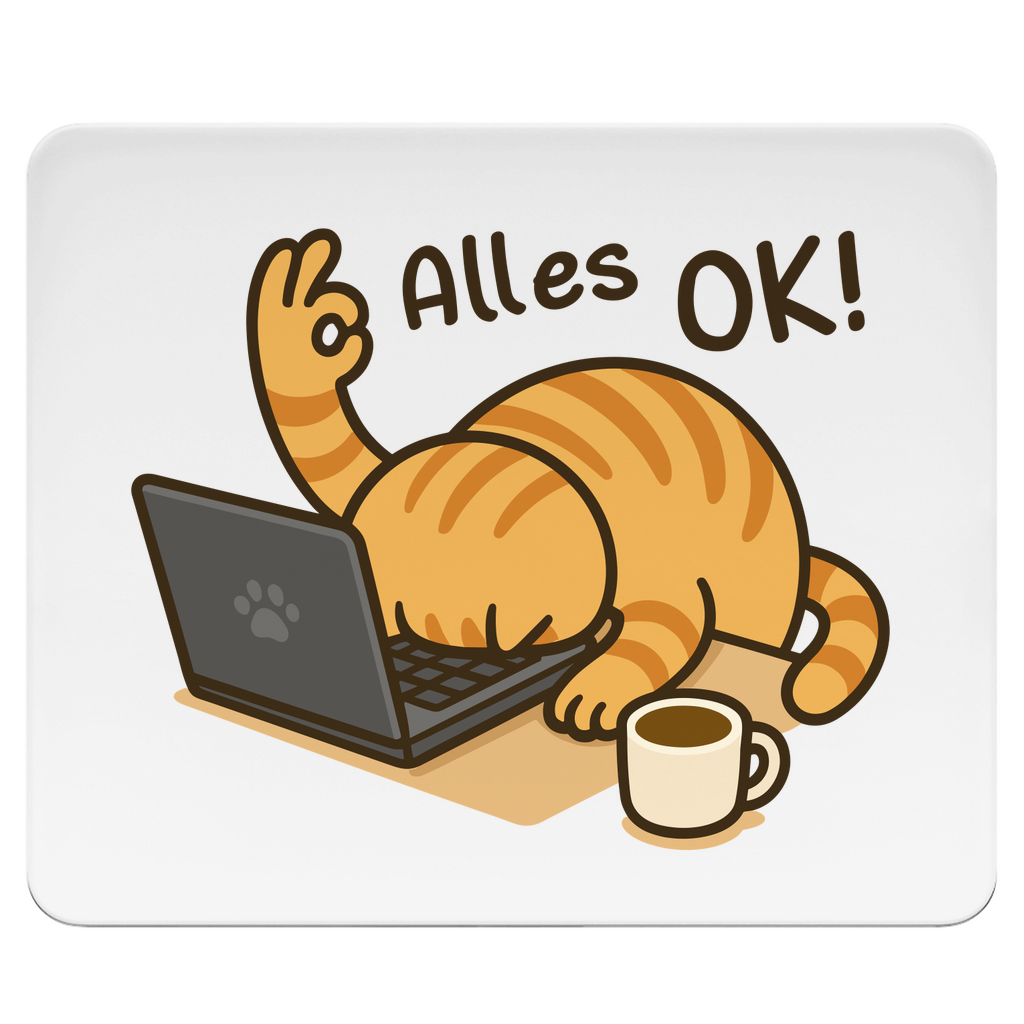 Mousepad - Alles OK Katze – Lustiges Katzenmotiv am Laptop