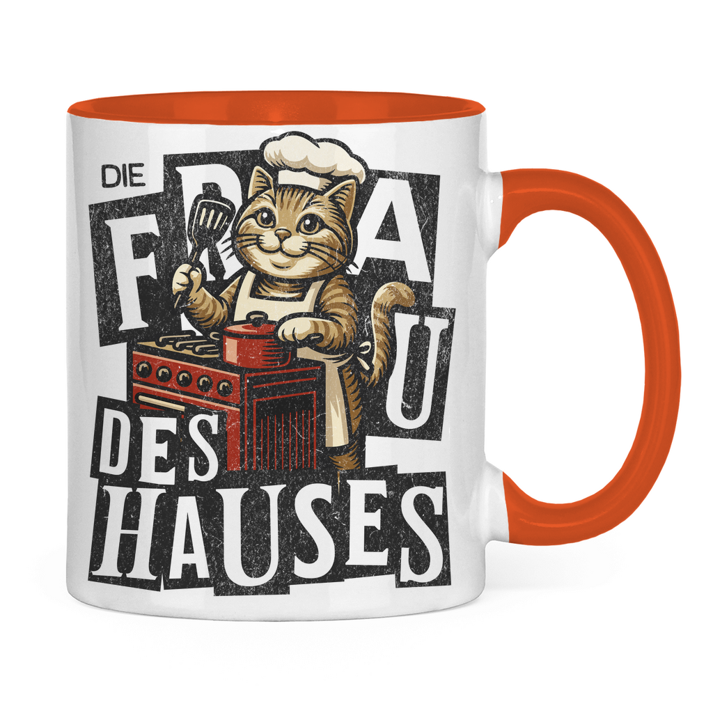 Tasse zweifarbig Die Frau des Hauses - Katze am Kochen