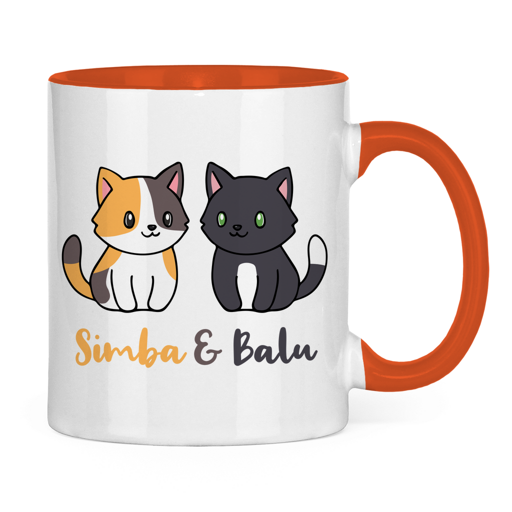 Tasse zweifarbig Personalisiert - Zwei Individuelle Cartoon Katzen mit Namen