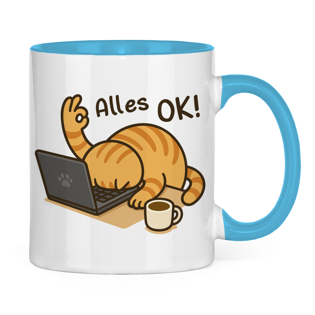 Tasse zweifarbig Dicke Katze - Alles OK!