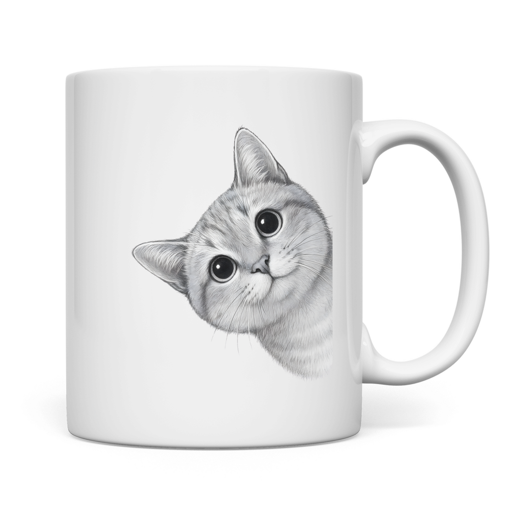 Tasse - Sneaky Cat – Neugierige Katze schaut um die Ecke
