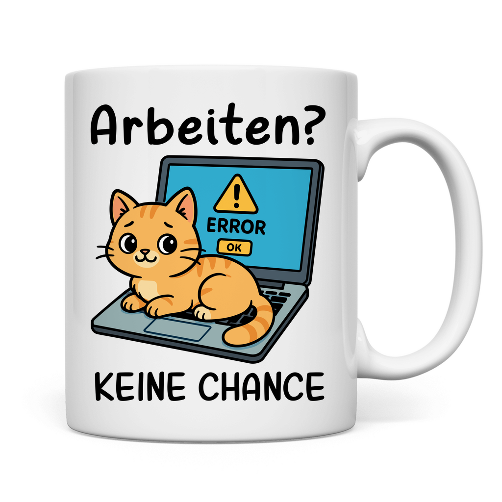 Tasse Arbeiten? Keine Chance - Katze sitzt auf Laptop