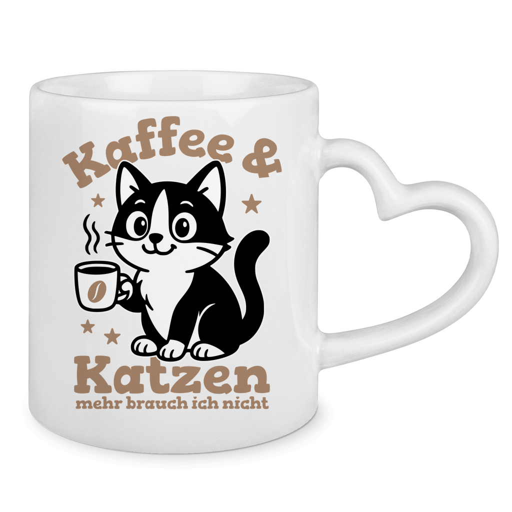 Tasse mit Herzhenkel - Kaffee & Katzen – Niedliches Motiv für Kaffeeliebhaber