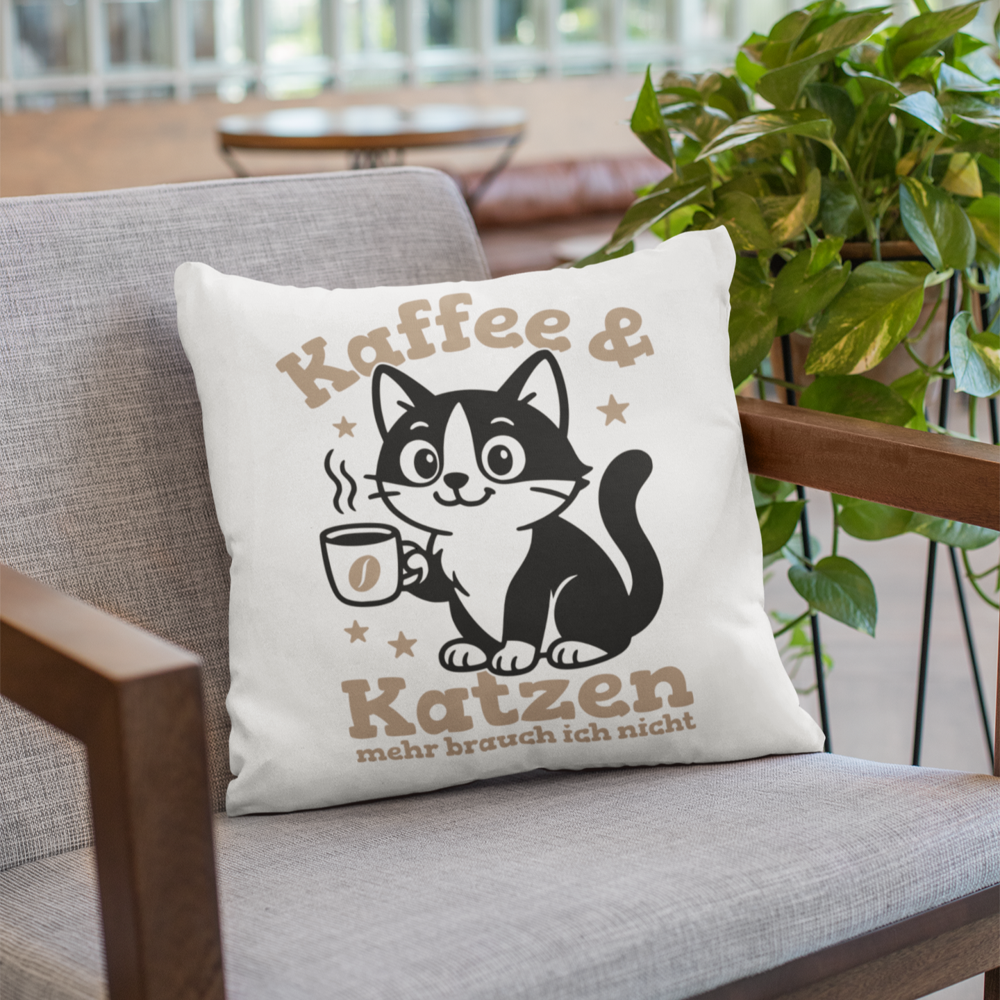 Kopfkissen flauschig - Kaffee & Katzen – Niedliches Motiv für Kaffeeliebhaber