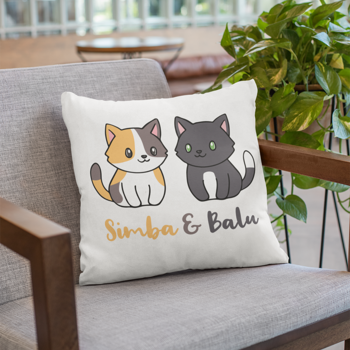 Kopfkissen flauschig Personalisiert - Zwei Individuelle Cartoon Katzen mit Namen