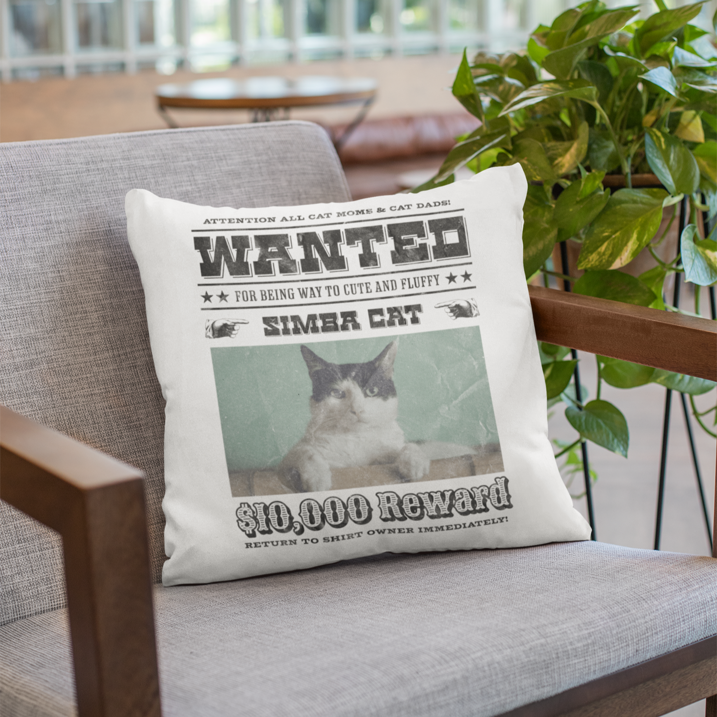 Kopfkissen flauschig Personalisiert - Wanted Cat - Western Katzen Fahndungsfoto