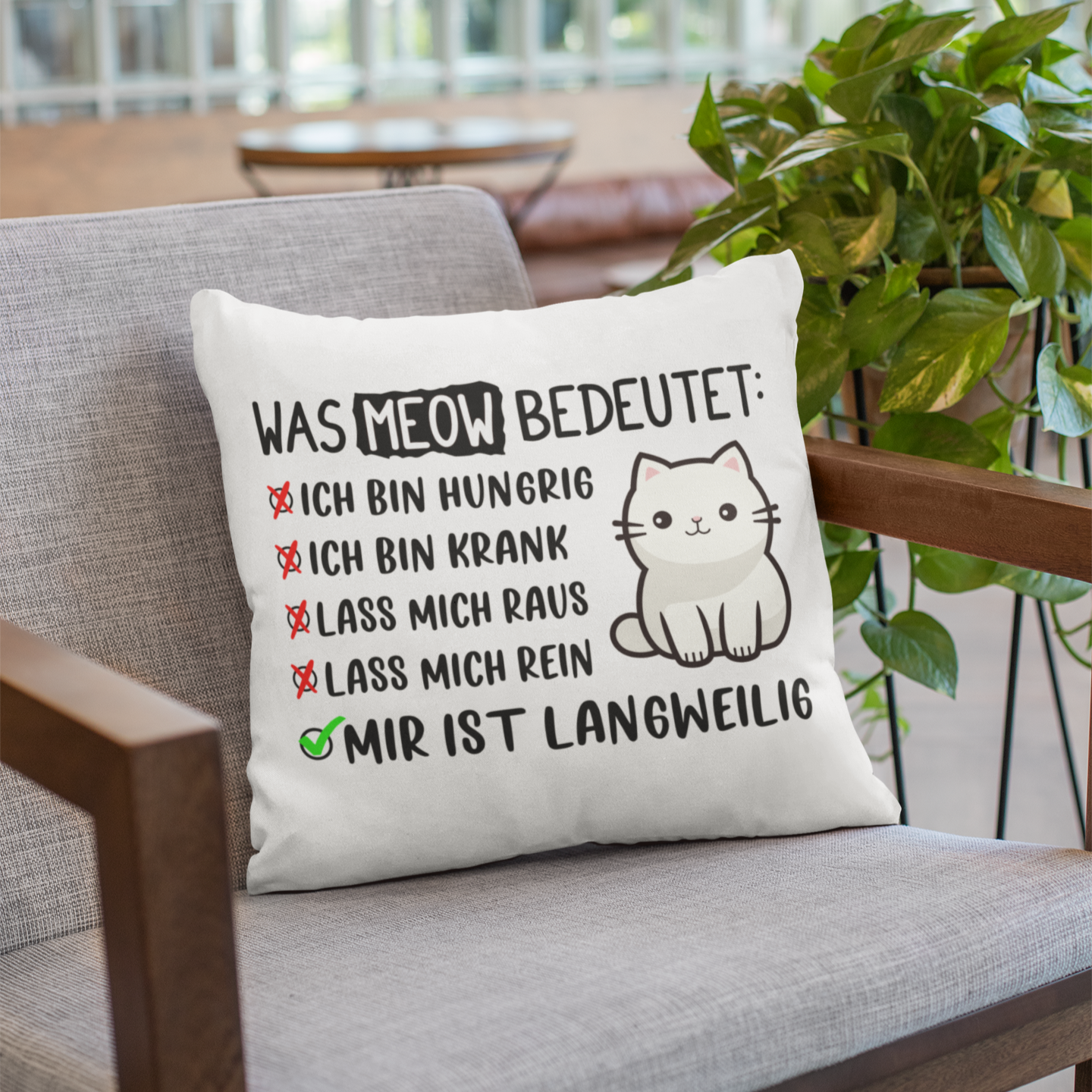 Kopfkissen flauschig - Was Meow bedeutet - Lustiges Katzensprache Design