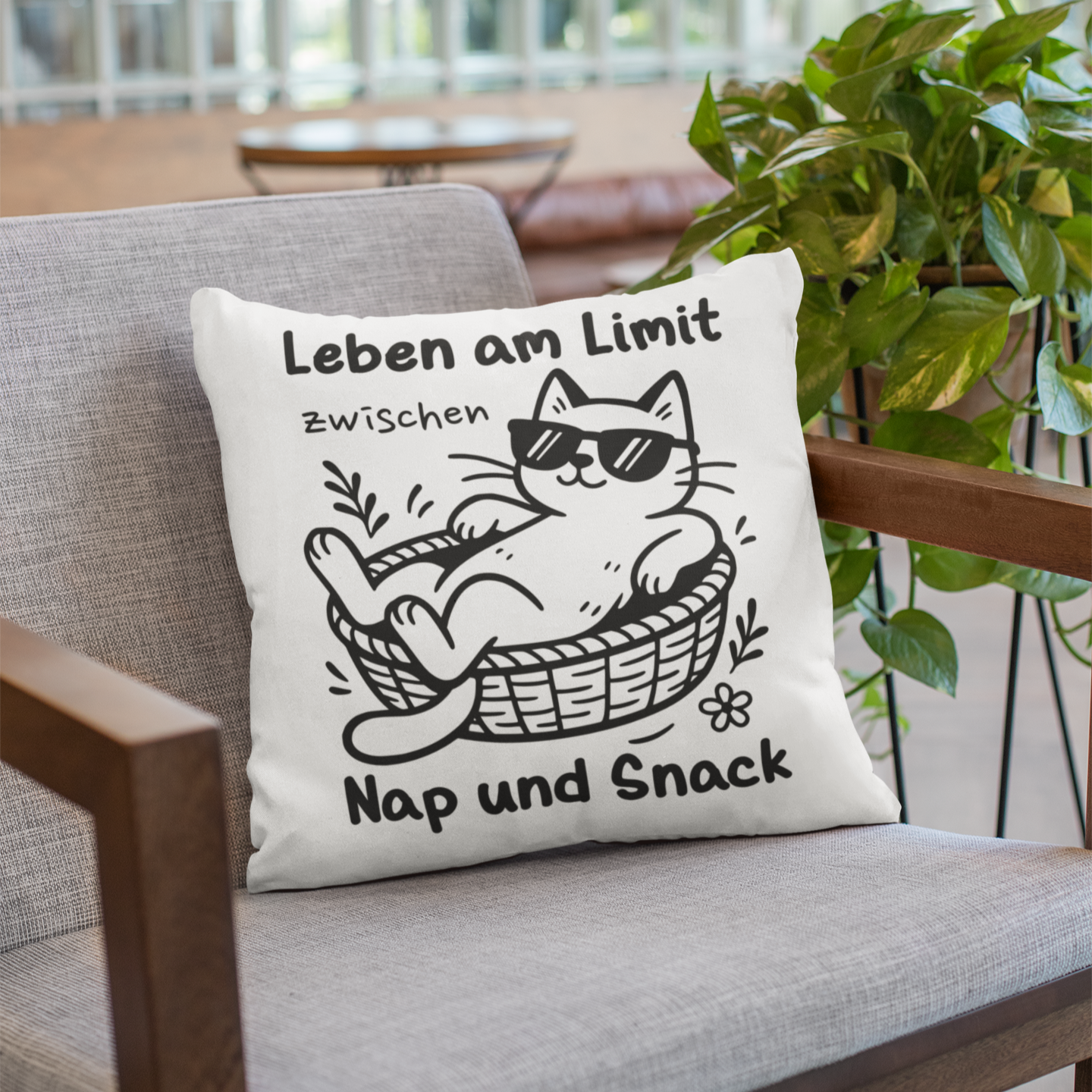 Kopfkissen flauschig Leben am Limit zwischen Nap und Snack