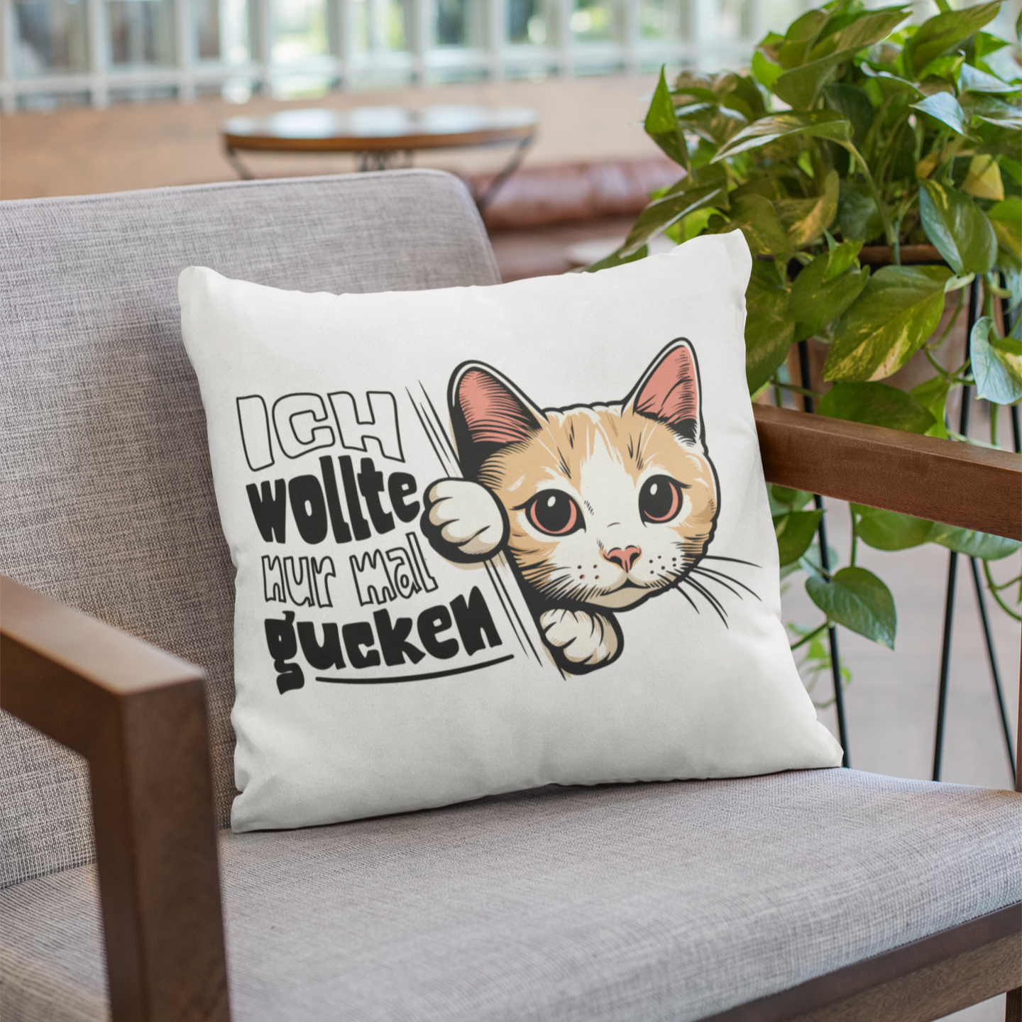 Kopfkissen flauschig Ich wollte nur mal gucken - Hinterhältig Katze