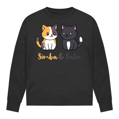Damen Sweatshirt Personalisiert - Zwei Individuelle Cartoon Katzen mit Namen