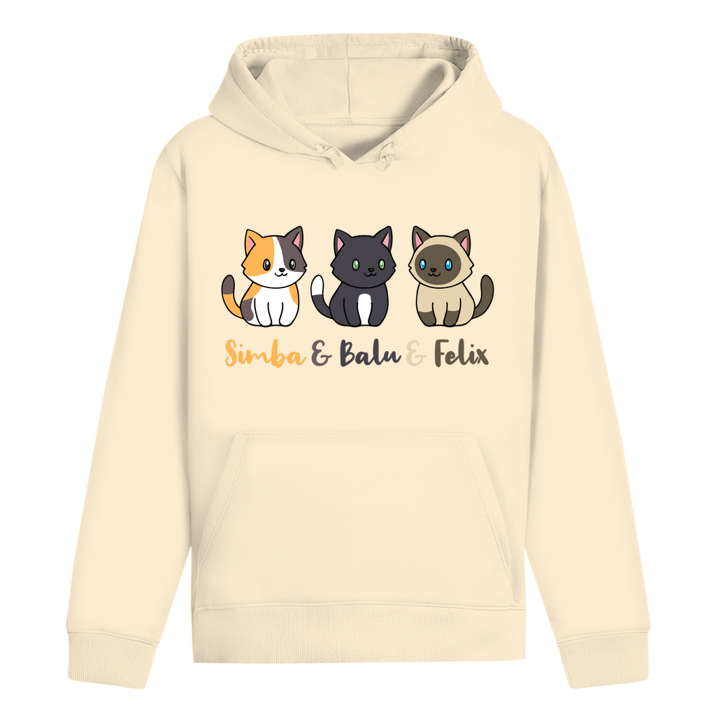 ST/ST Drummer Hoodie Personalisiert - Drei Individuelle Cartoon Katzen mit Namen