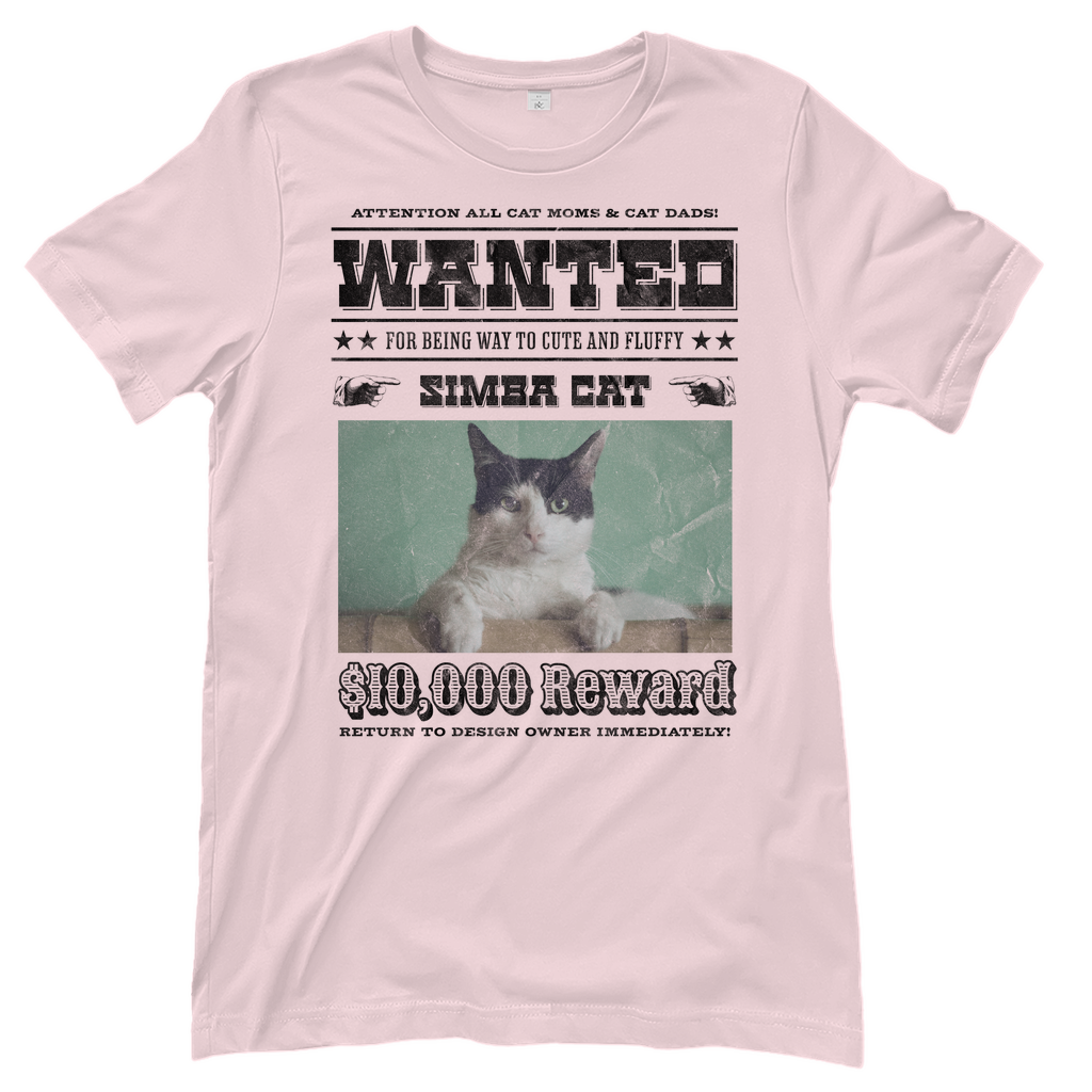 Damen T-Shirt Personalisiert - Wanted Cat - Western Katzen Fahndungsfoto