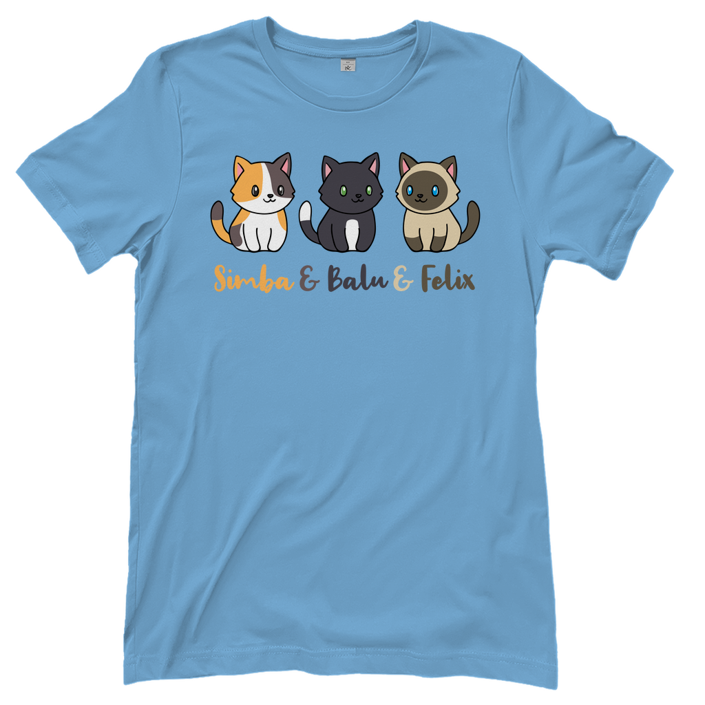 Damen T-Shirt Personalisiert - Drei Individuelle Cartoon Katzen mit Namen