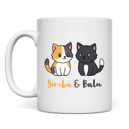 Tasse Personalisiert - Zwei Individuelle Cartoon Katzen mit Namen