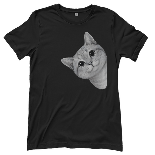 Damen T-Shirt - Sneaky Cat – Neugierige Katze schaut um die Ecke