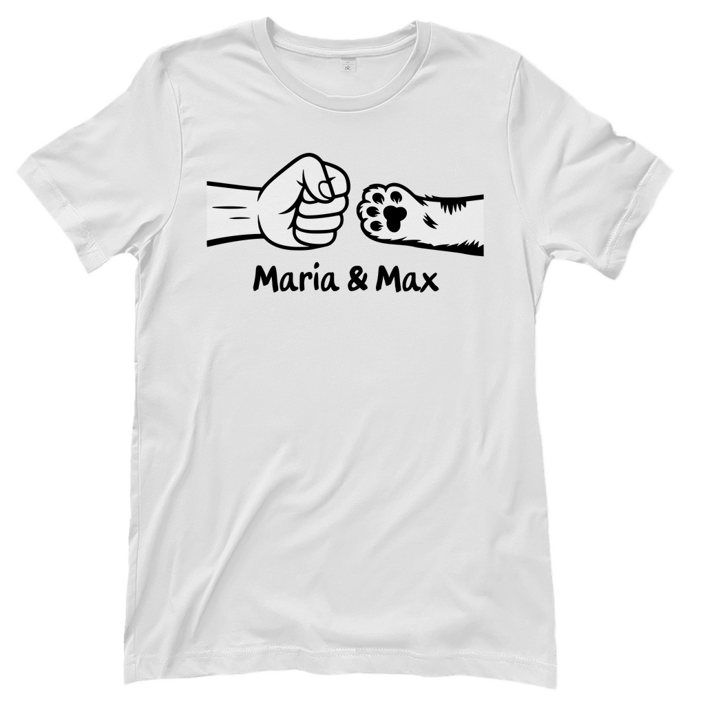 Damen T-Shirt Personalisiert - Frau und Katze Fistpump mit Namen