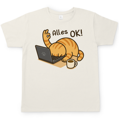 Herren T-Shirt - Alles OK Katze – Lustiges Katzenmotiv am Laptop