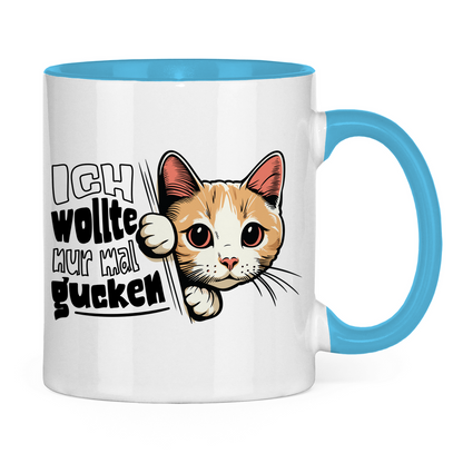 Tasse zweifarbig Ich wollte nur mal gucken - Hinterhältig Katze