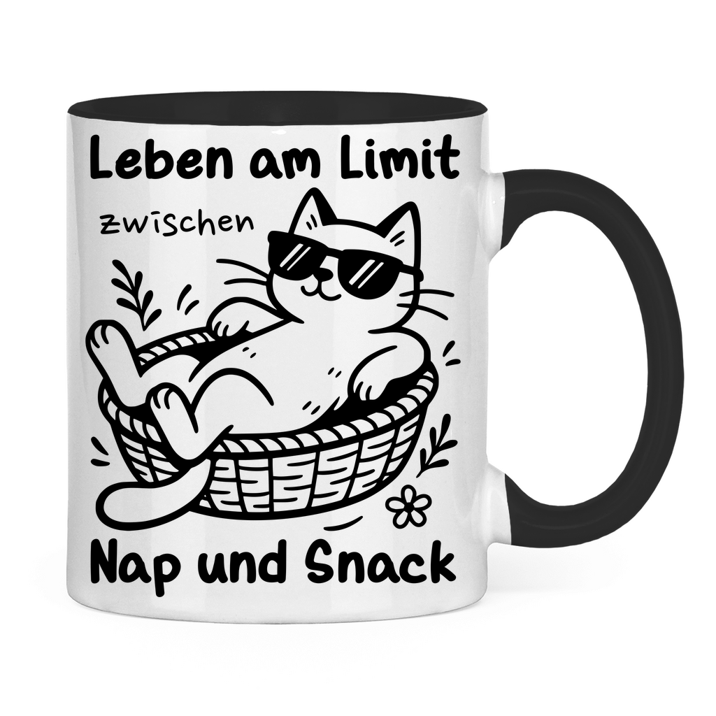 Tasse zweifarbig Leben am Limit zwischen Nap und Snack