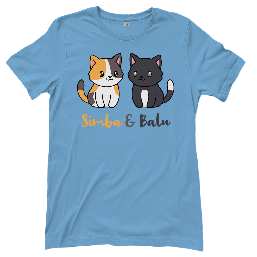 Damen T-Shirt Personalisiert - Zwei Individuelle Cartoon Katzen mit Namen