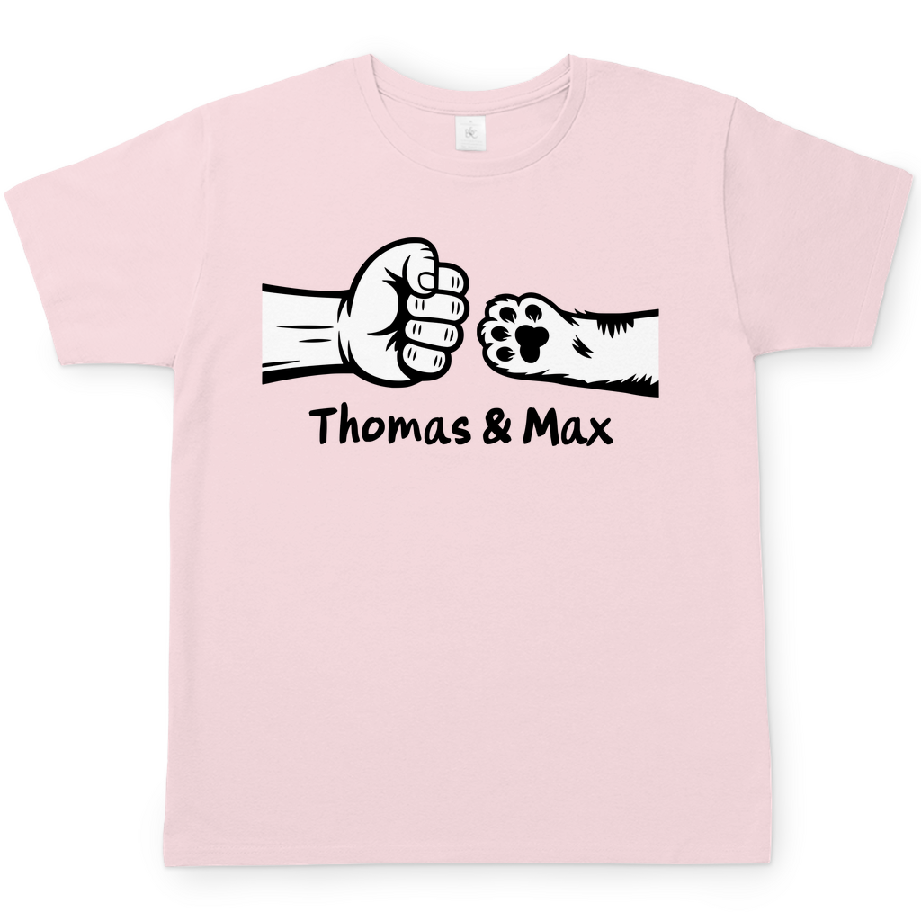 Herren T-Shirt Personalisiert - Mann und Katze Fistpump mit Namen