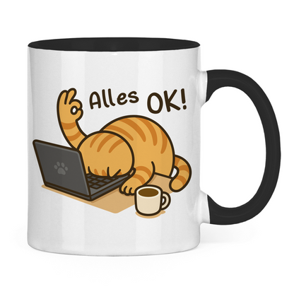 Tasse zweifarbig Dicke Katze - Alles OK!