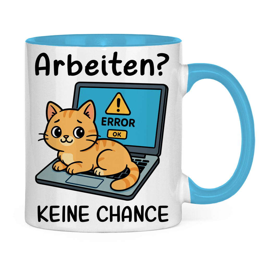 Tasse zweifarbig Arbeiten? Keine Chance - Katze sitzt auf Laptop
