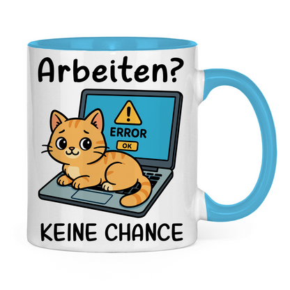 Tasse zweifarbig Arbeiten? Keine Chance - Katze sitzt auf Laptop