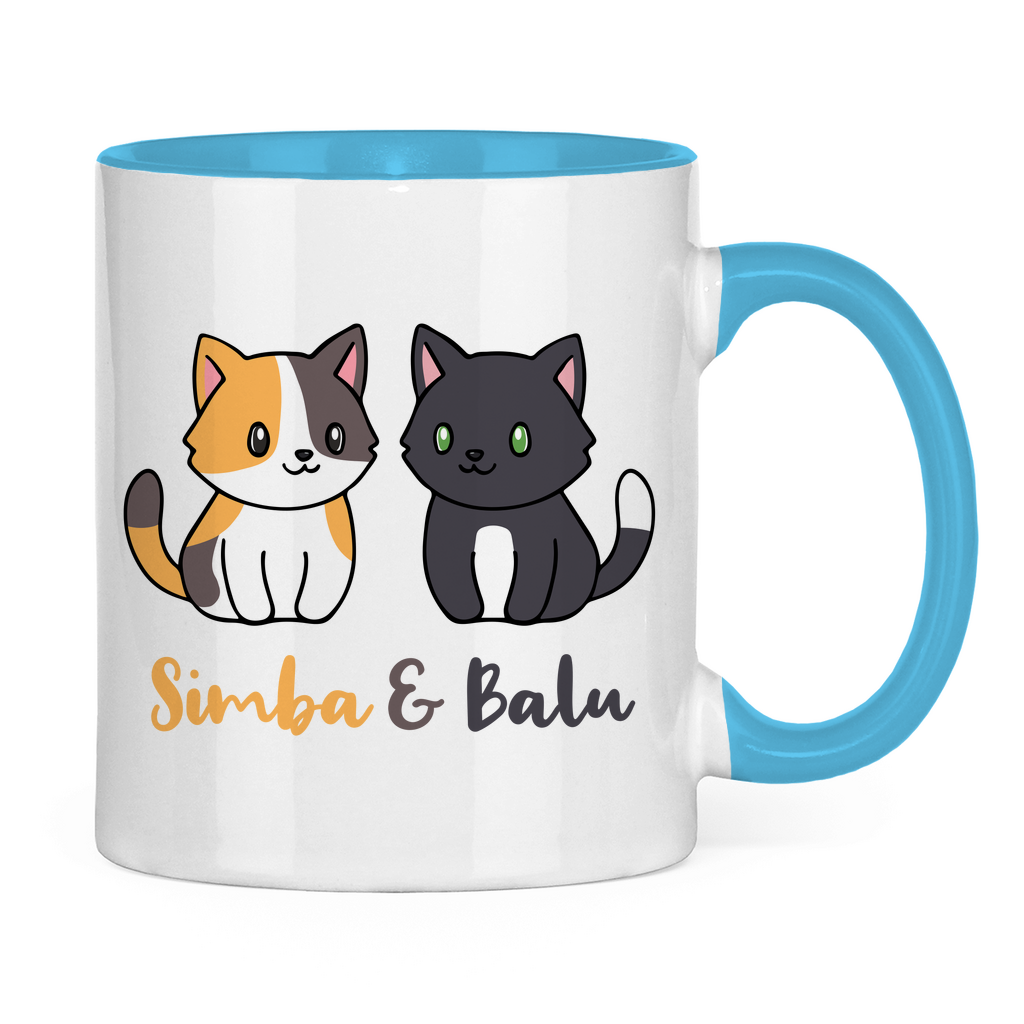 Tasse zweifarbig Personalisiert - Zwei Individuelle Cartoon Katzen mit Namen