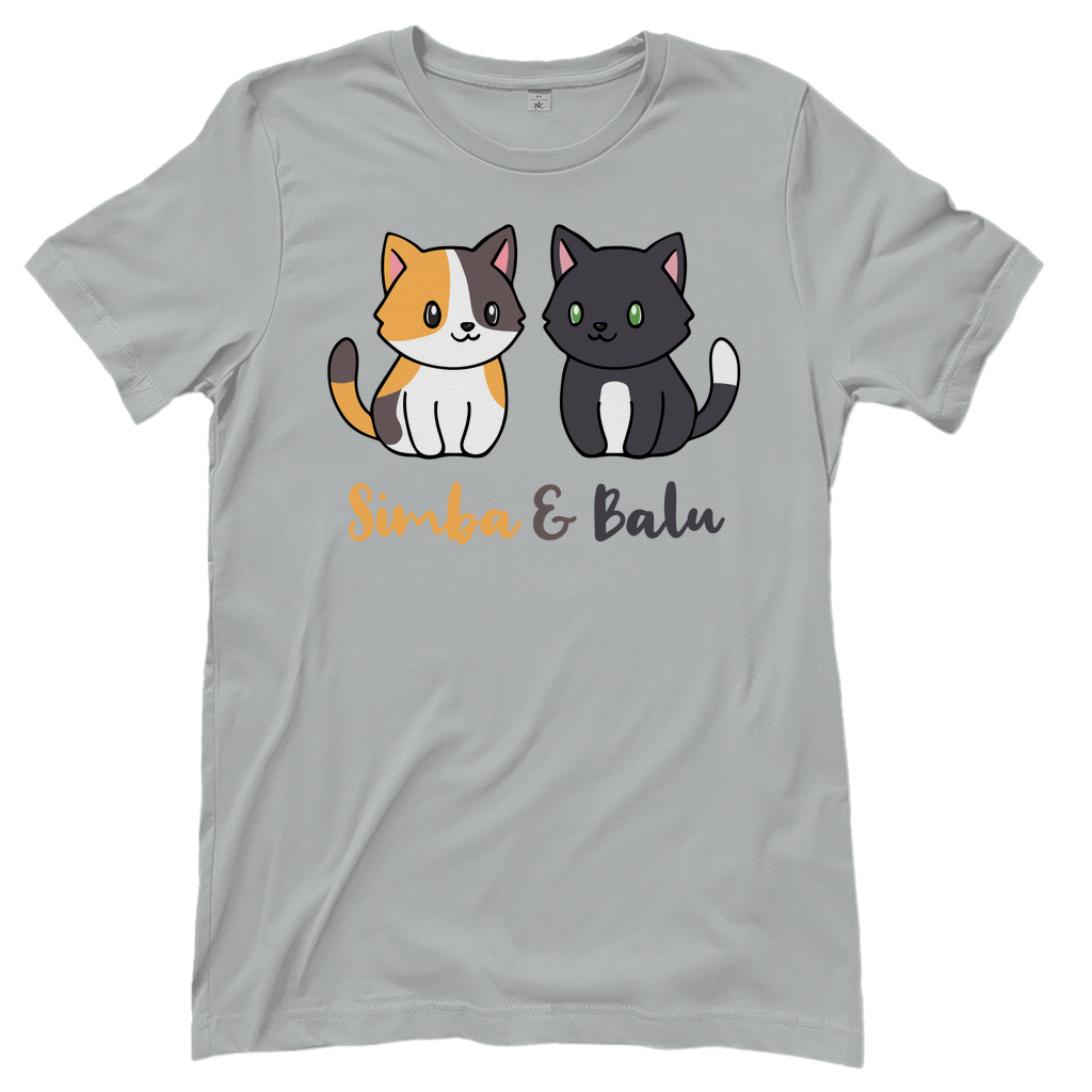 Damen T-Shirt Personalisiert - Zwei Individuelle Cartoon Katzen mit Namen