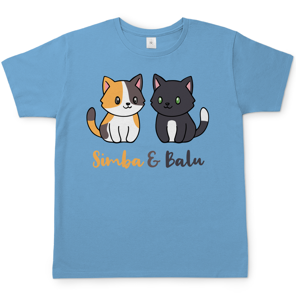 Herren T-Shirt Personalisiert - Zwei Individuelle Cartoon Katzen mit Namen