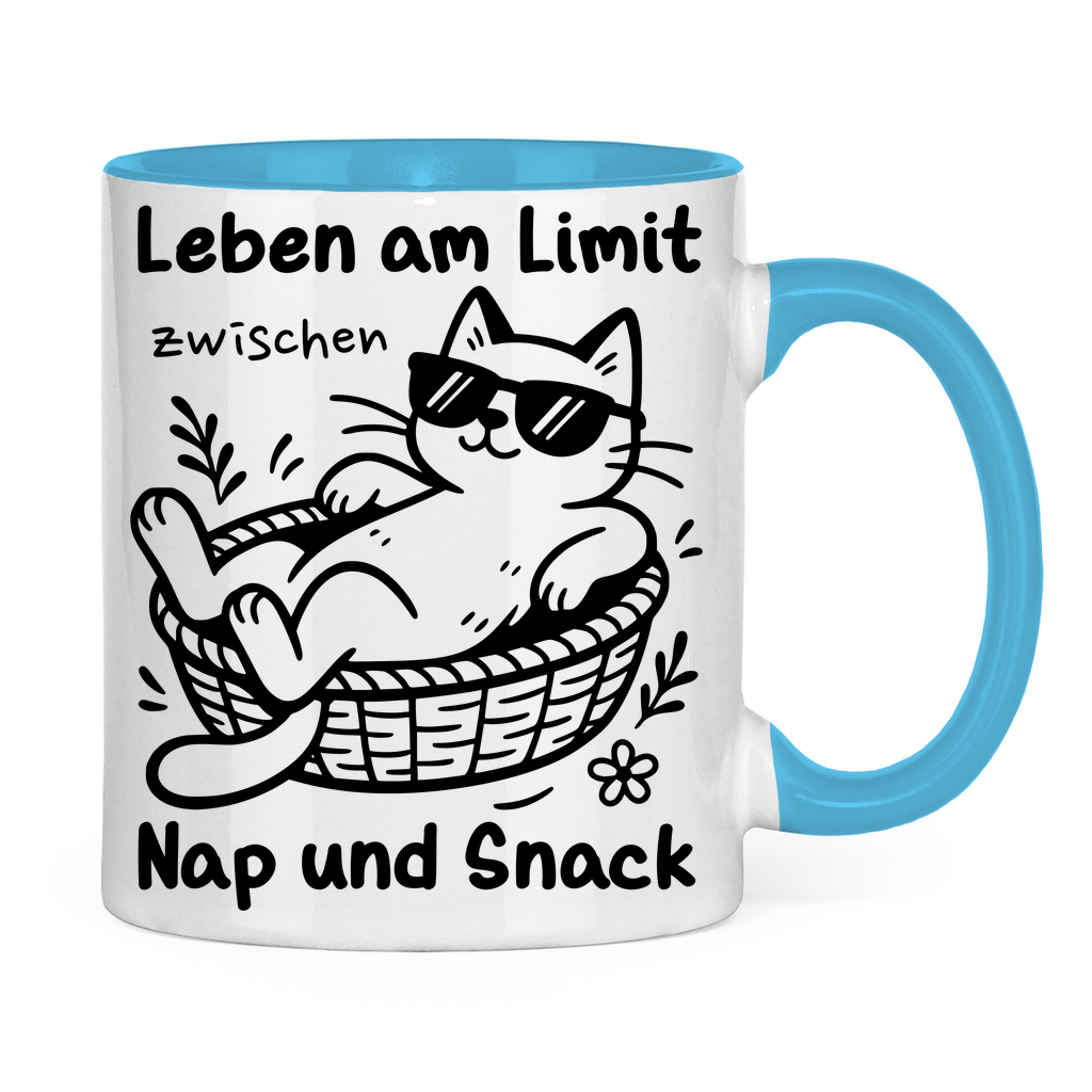 Tasse zweifarbig Leben am Limit zwischen Nap und Snack