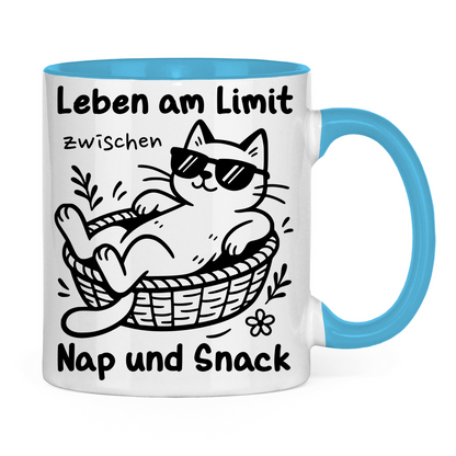 Tasse zweifarbig Leben am Limit zwischen Nap und Snack