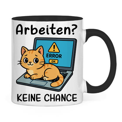 Tasse zweifarbig Arbeiten? Keine Chance - Katze sitzt auf Laptop
