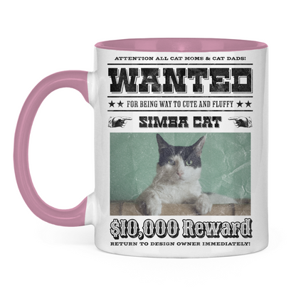 Tasse zweifarbig Personalisiert - Wanted Cat - Western Katzen Fahndungsfoto