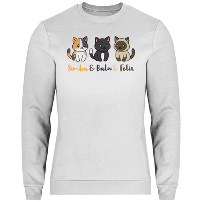 Herren Sweatshirt Personalisiert - Drei Individuelle Cartoon Katzen mit Namen