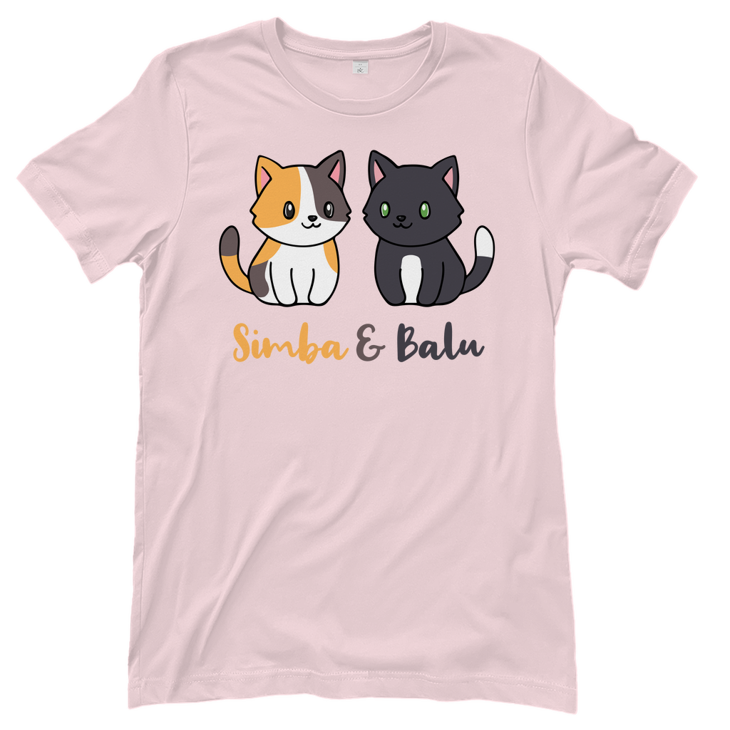 Damen T-Shirt Personalisiert - Zwei Individuelle Cartoon Katzen mit Namen