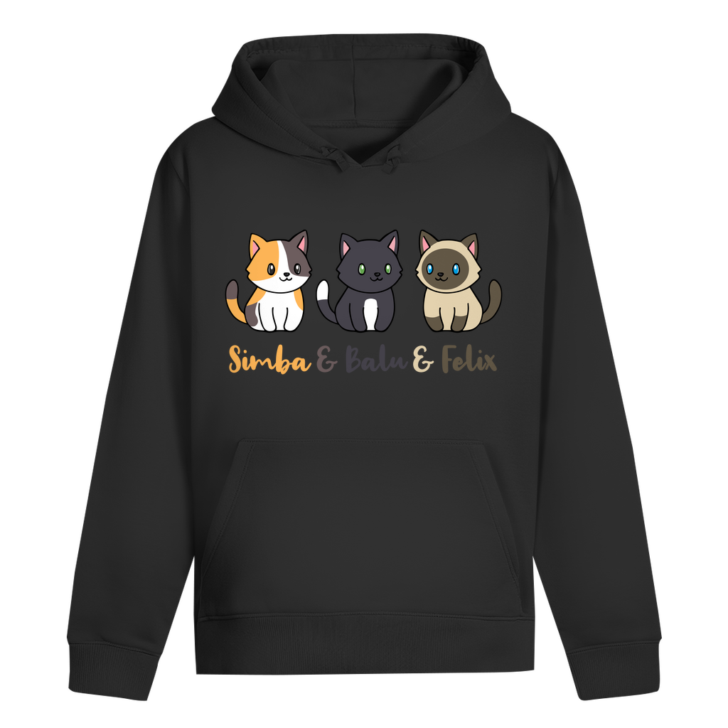 ST/ST Drummer Hoodie Personalisiert - Drei Individuelle Cartoon Katzen mit Namen