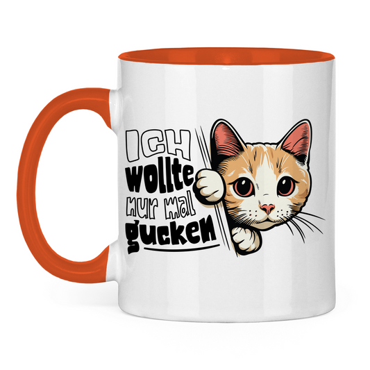 Tasse zweifarbig Ich wollte nur mal gucken - Hinterhältig Katze