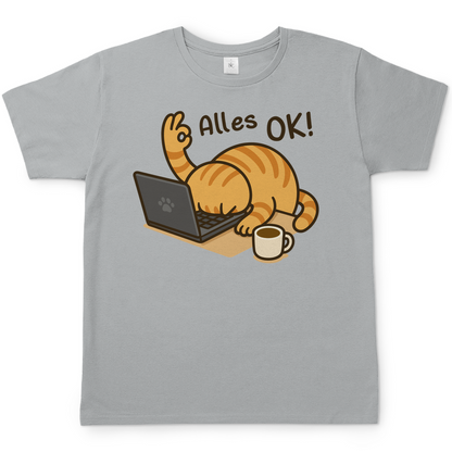 Herren T-Shirt - Alles OK Katze – Lustiges Katzenmotiv am Laptop
