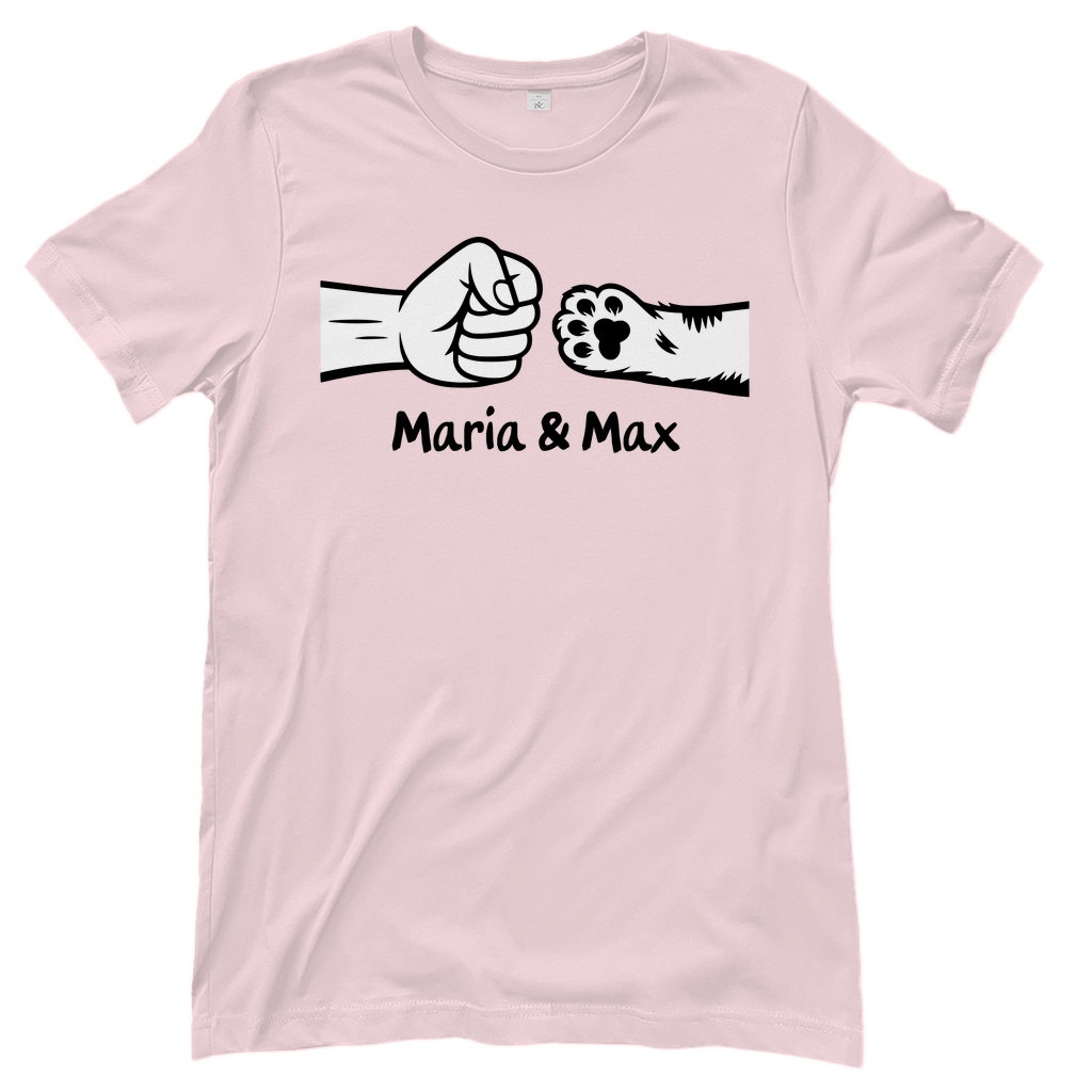 Damen T-Shirt Personalisiert - Frau und Katze Fistpump mit Namen