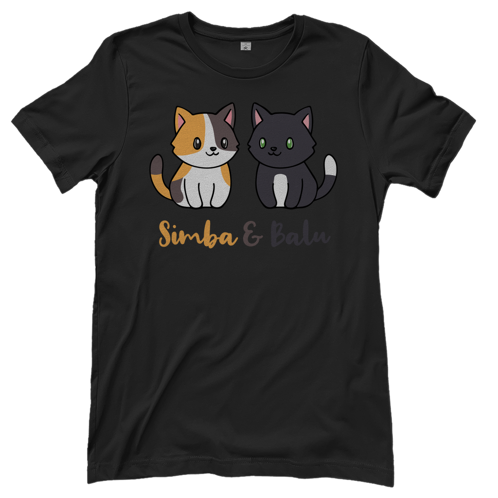 Damen T-Shirt Personalisiert - Zwei Individuelle Cartoon Katzen mit Namen