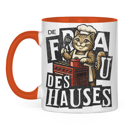 Tasse zweifarbig Die Frau des Hauses - Katze am Kochen
