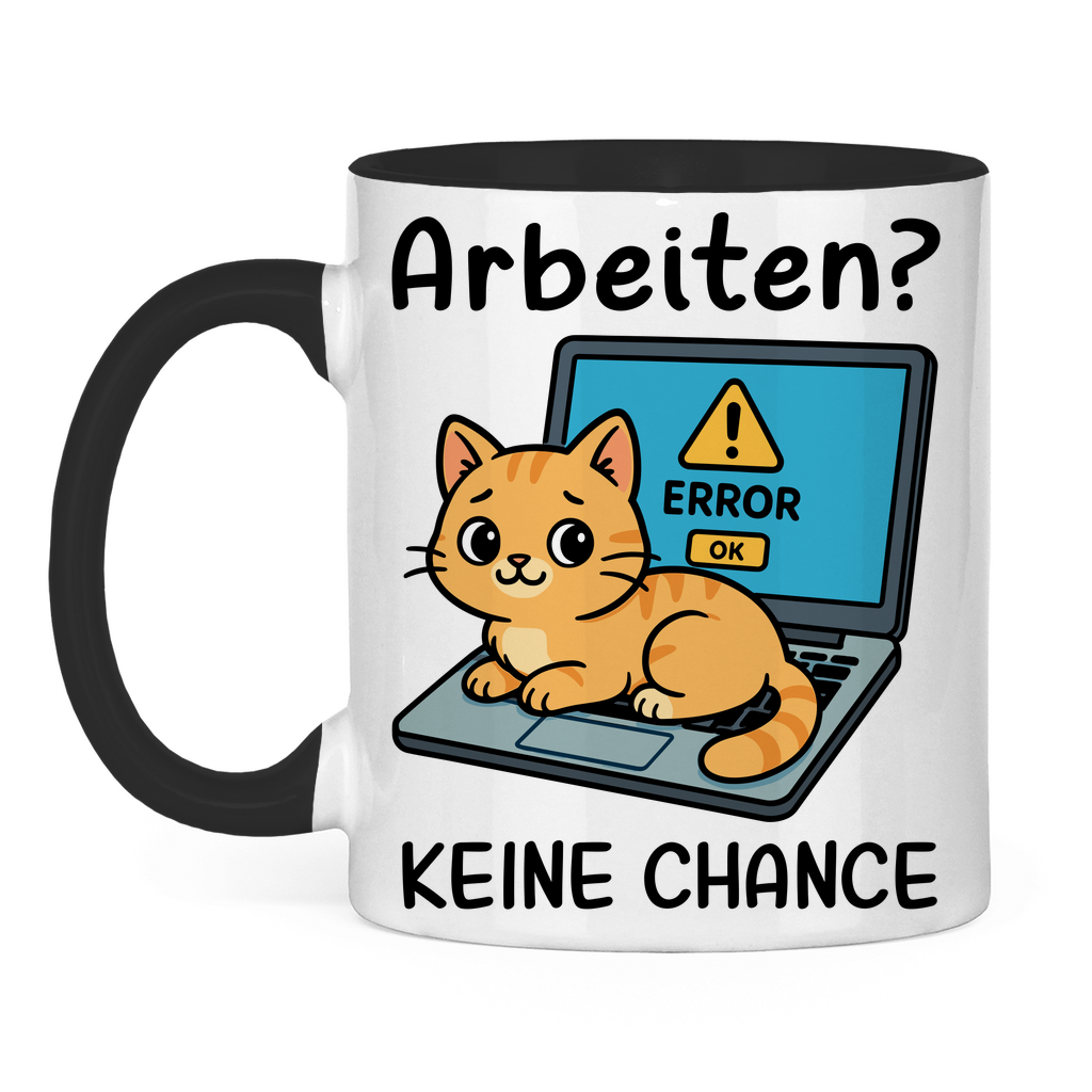 Tasse zweifarbig Arbeiten? Keine Chance - Katze sitzt auf Laptop