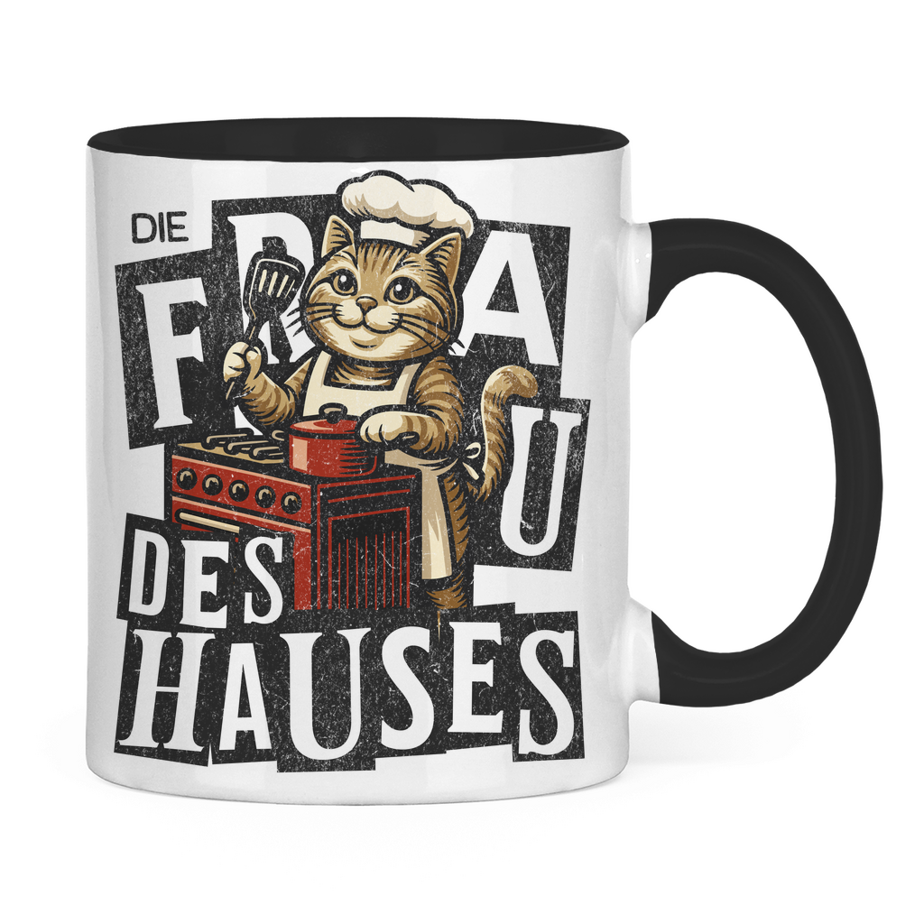 Tasse zweifarbig Die Frau des Hauses - Katze am Kochen