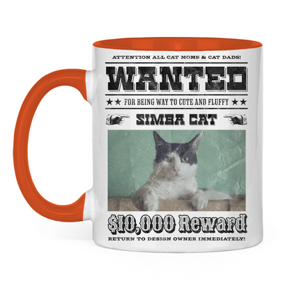 Tasse zweifarbig Personalisiert - Wanted Cat - Western Katzen Fahndungsfoto