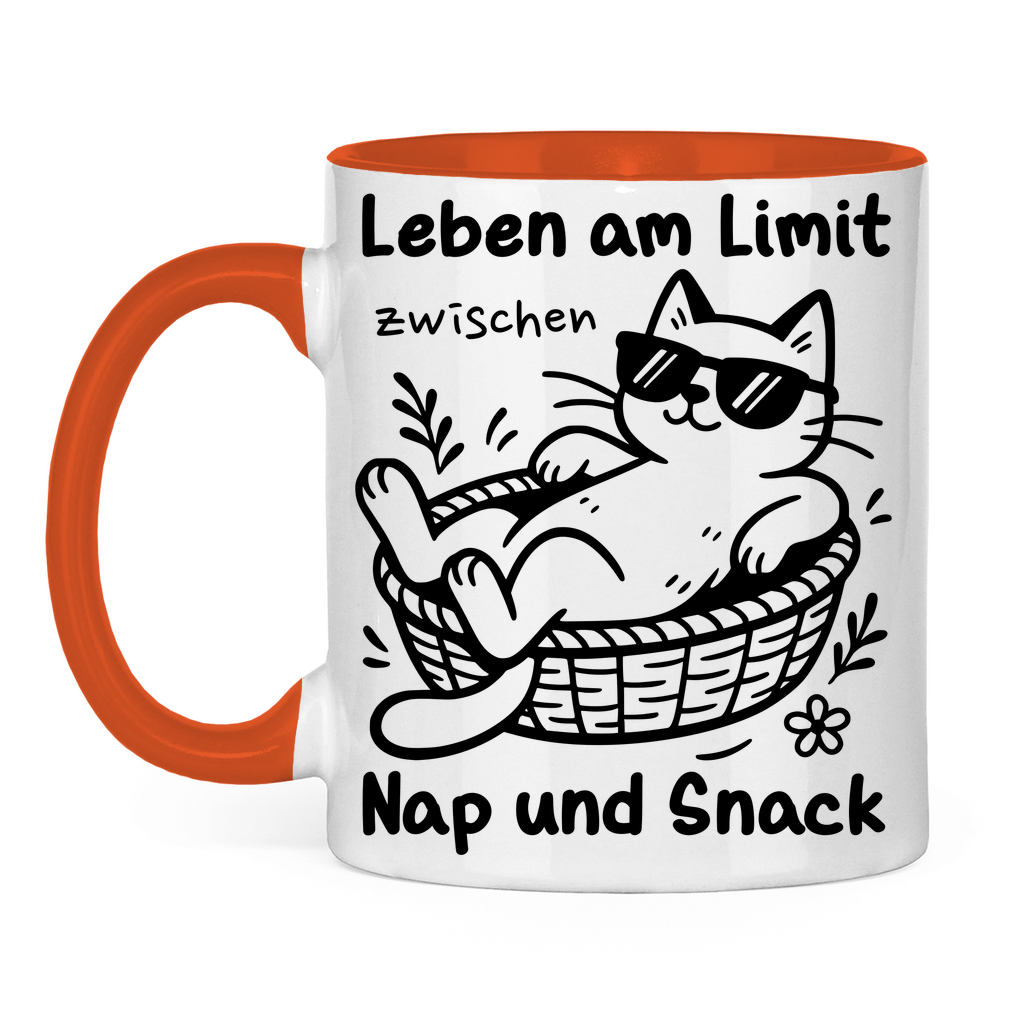 Tasse zweifarbig Leben am Limit zwischen Nap und Snack