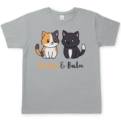 Herren T-Shirt Personalisiert - Zwei Individuelle Cartoon Katzen mit Namen
